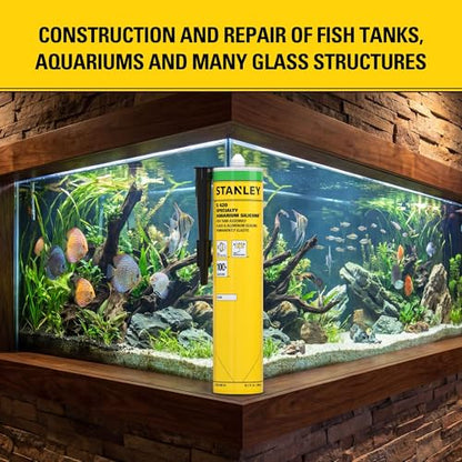 Stanley Waterproof Aquarium Silicone - 12x10.1 Fl. Oz. Clear, Waterproof Bond to Glass, Non-Toxic Aquarium Sealer for Freshwater & Saltwater Aquarium | 12 Pack.