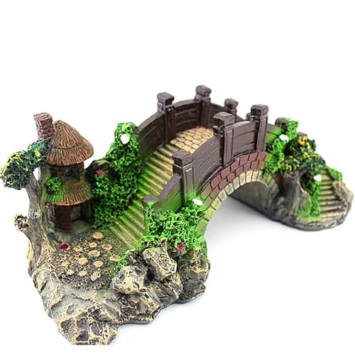 Aquarium Ornament Resin Arch Bridge Pavilion Tree Landscaping Rocks Poly Resin Bridge Faux Rocks Fish Tank Ornaments(13x6x5 cm/5.1x2.4x2 in) - size: 13x6x5 cm/5.1x2.4x2 in