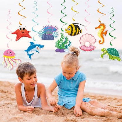 Ocean Party Hanging Swirls Under The Sea Party Decorations Under The Sea Ocean Themed Tropical Fish Streamers Decorations for Birthday Baby Shower Party Supplies(9Pcs Fully Assembled)