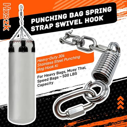 Punching Bag Spring with Swivel Hanger, Heavy Duty 304 Stainless Steel Boxing Bag Hanger Kit for Heavy Bag, Muay Thai, Speed Bag – 500lb Capacity