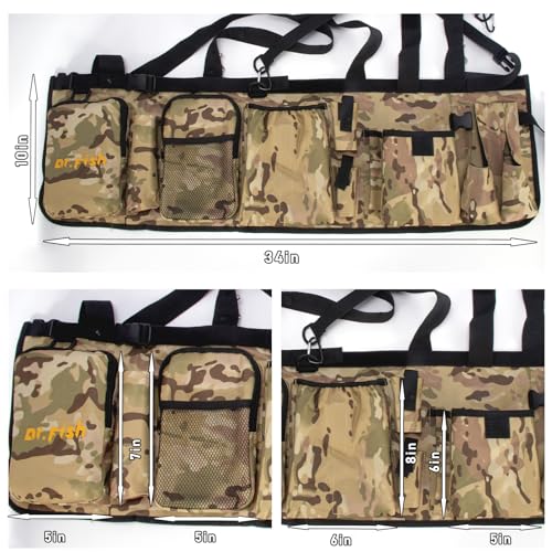 Dr.Fish 5 Gallon Bucket Tool Organizer - Adjustable Gear Bag with 6 Pockets and 2 Rod Holders for Ice Fishing Tackle Storage