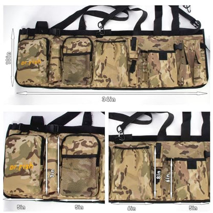 Dr.Fish 5 Gallon Bucket Tool Organizer - Adjustable Gear Bag with 6 Pockets and 2 Rod Holders for Ice Fishing Tackle Storage