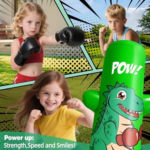 47” Tall Inflatable Dino Punching Bag for Kids | 47” Tall Bop Bag Punching Toy, Inflatable Dinosaur Toy with Bounce- Back Action for Ages 3-8, Great for Boys and Girls