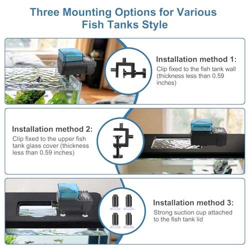 fishkeeper Automatic Fish Feeder Rechargeable, 3 Feeding Modes USB Aquarium Auto Dispenser for Pellets Flakes Powder, with Lithium Battery LCD Screen for Vacation Betta Turtle - Memory Function