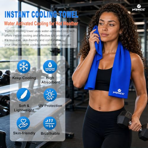 YQXCC 4 Pack Cooling Towels, 40"x12", Ice Cool Towels for Neck & Face | Soft Breathable Microfiber, Instant Cooling Neck Wraps for Yoga, Golf, Gym, Running, Hiking, Camping & Hot Weather Activities - color: Dark Blue, Light Blue, Dark Gray, Light Gray