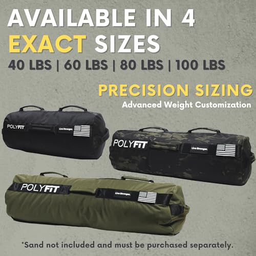Polyfit Workout Sandbag Pro - Exact Sizing with Triple Closure Filler Bag - color: BLACK, size: 100 LB