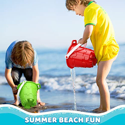 Beach Sand Toy Bucket Gear For Kids Adult, 7" Plastic Beach Castle Mold Buckets, Sand Pail Water Bucket for Summer Party Fishing, Space Saving Outdoor Waterpot for Garden Camping Accessory (3PCS)