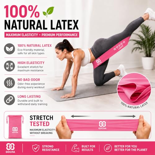 GOCHA Gadgets Resistance Loop Exercise Bands, Set of 5 with Carry Bag - color: Pink Set