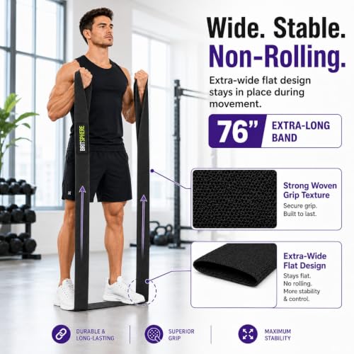 76-Inch Long Fabric Resistance Band Extended Heavy Duty Resistance Band - color: Black