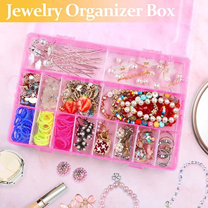 2 Pack 24 Grids Pink Plastic Organizer Box, Storage Container with Adjustable Divider, Craft Organizers and Storage Bead Storage Organizer Box for DIY Jewelry Tackles with 2 Sheets Label Stickers
