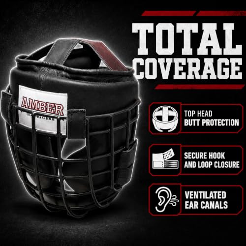 Heavy Leather Headgear with Removable Face Mask, Adjustable Hook & Loop Closure - Ideal for Boxing, Kickboxing, MMA Training