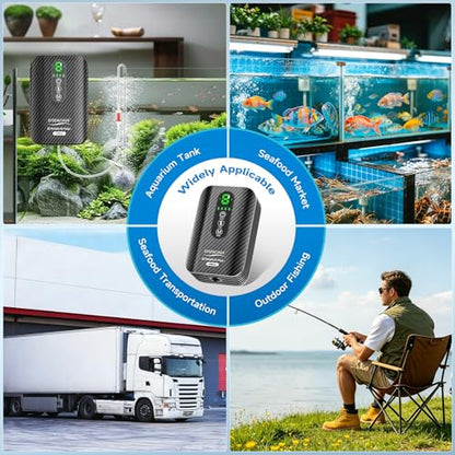 Large Capacity Rechargeable Aquarium Air Pump, Silent Dual Mode Portable Aerator with Universal Clip for Fish Tanks and Outdoor Bait Buckets（2600mah）