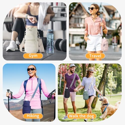 Water Bottle Bag 40 oz Crossbody Holder for Walking Hiking Insulated Carrier Purse with Adjustable Strap - color: Black