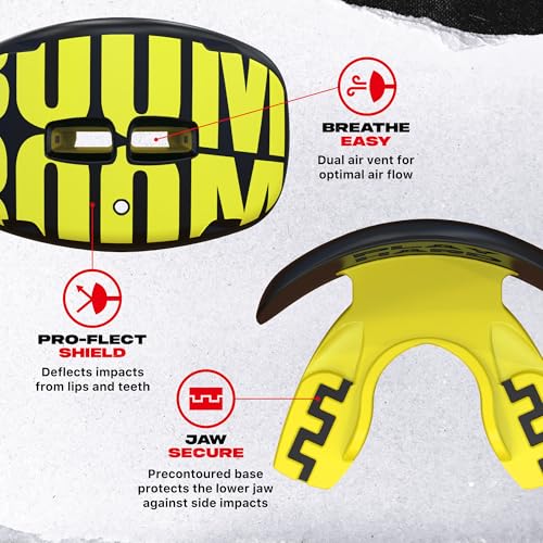 SAFEJAWZ Lip Guard, Football Mouth Guard with Detachable Strap - color: Boom