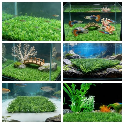 Aquarium Grass Decor 2PCS 9 inches Crab Hermit Climbing Wall Artificial Grass for TurtleTank Fish Tank Plants Landscape Ornament, Reptile Terrarium with 8 Suction Cups - size: 2pcs10"*10"