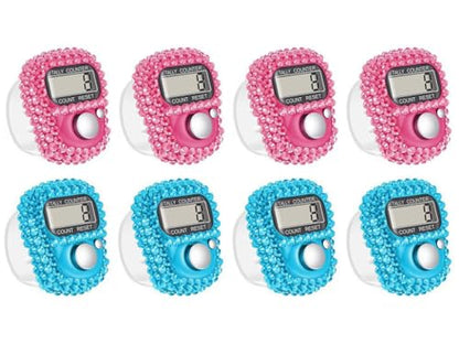 8PCS Electronic Finger Counter, Electronic Handheld Tally Counter, Digital Electronic Tasbeeh Counters, Manual Digital Clicker, for Row People, Score, Inventory, Store (Pink, Blue)