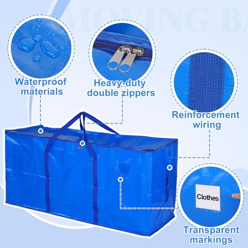 Bigmeta 66 Gallon Extra Large Moving Bags - Heavy Duty Storage Bags with Zipper & Strong Handles, Blue Packing Bag for Moving, Storage, Travel and Camping, College Dorm & Home Supplies, 1 Pcs