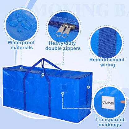 Bigmeta 66 Gallon Extra Large Moving Bags - Heavy Duty Storage Bags with Zipper & Strong Handles, Blue Packing Bag for Moving, Storage, Travel and Camping, College Dorm & Home Supplies, 1 Pcs