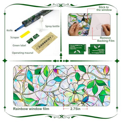 Stained Glass Window Film, Rainbow Privacy, One Way Decorative Tint, Static Cling, Renter Friendly for Home Bathroom Door