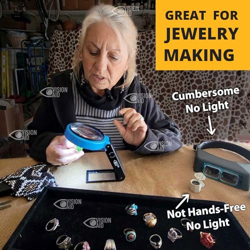 VisionAid 30X 10X Hands-Free Magnifying Glass with Stand, LED Lights, Loupe Handheld Illuminated Magnifier for Low Vision Seniors Reading - size: 4 inches