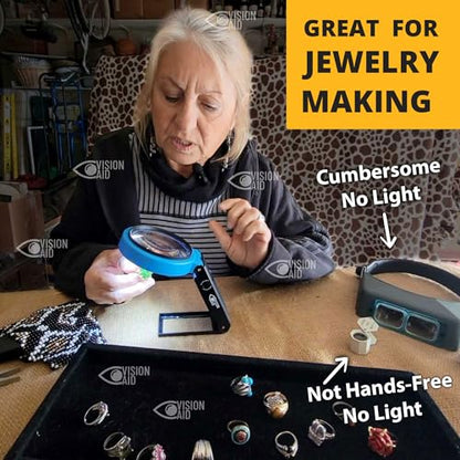 VisionAid 30X 10X Hands-Free Magnifying Glass with Stand, LED Lights, Loupe Handheld Illuminated Magnifier for Low Vision Seniors Reading - size: 4 inches