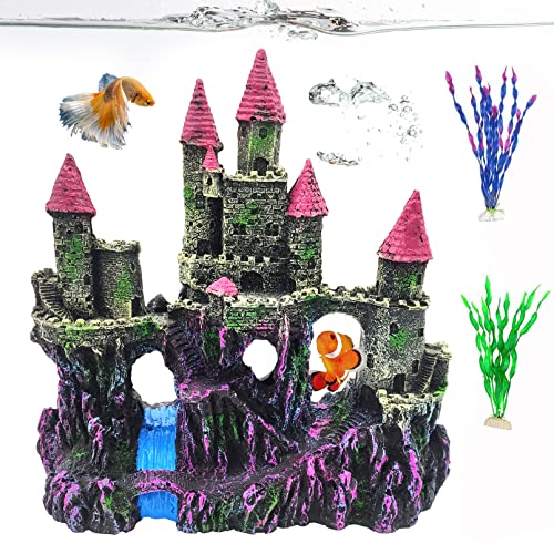 Aquarium Resin Castle Decoration,Fish Tank Driftwood Castle Cave Hideouts House Plants Supplies Accessories(Pink) - color: Pink