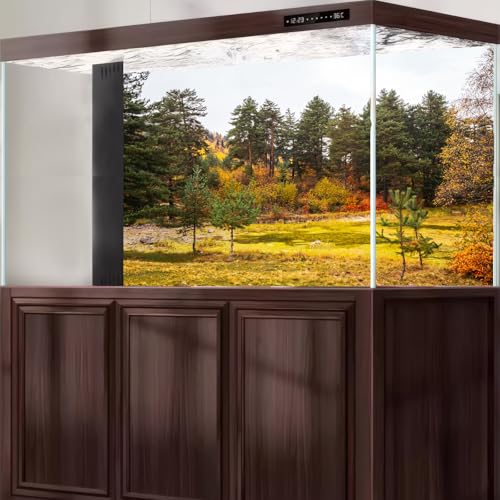 Pine Trees Forest Aquarium Background Yellow Dried Leaves Park Pond Fish Tank Background Autumn Foggy Sky Nature Landscape Scene Terrarium Backgrounds Golden Fall Reptile Tank Backgrounds 36x24in