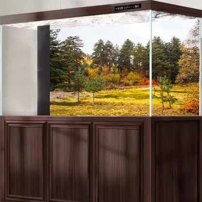 Pine Trees Forest Aquarium Background Yellow Dried Leaves Park Pond Fish Tank Background Autumn Foggy Sky Nature Landscape Scene Terrarium Backgrounds Golden Fall Reptile Tank Backgrounds 36x24in
