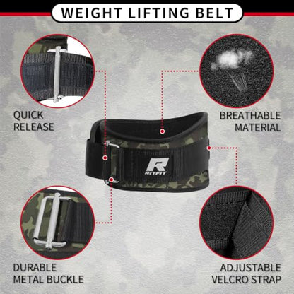 RitFit Weight Lifting Belt 6 Inch for Squats Deadlift Strength Training - color: Camo Green, size: M(30"-36")