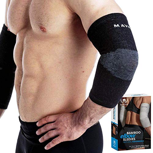 Mava Sports Elbow Sleeve Weightlifting Bamboo Charcoal Fiber Compression Support Sleeve for Tendonitis, Tennis, and Golf Elbow Relief – Reduces Elbow Joint Pain - size: X-Large