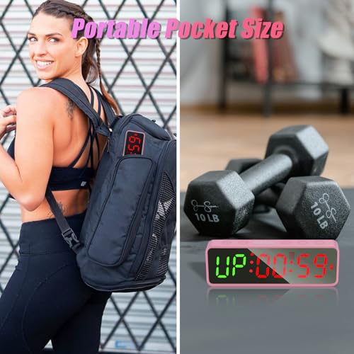 Small Gym Timer Clock Stopwatch Magnetic Workout Interval Timer, Large LED Digital Display, Home Accessories Countdown Clock for Home Gym Garage Schools (Matte Pink) - color: Matte Pink