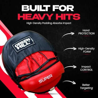 Green Hill Curved Boxing Focus Mitts for MMA, Muay Thai & Boxing - color: 5014 RED/BLACK