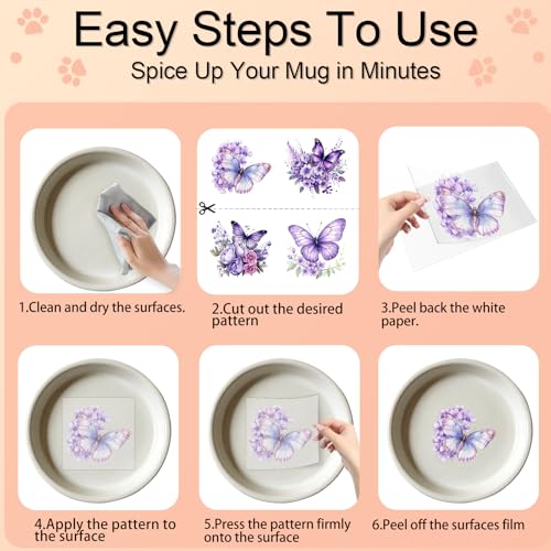 4 PCS Purple Flower UV DTF Cup Wraps, Waterproof Transfer Stickers for Tumblers and Mugs, Durable Rub-on Decals for Smooth and Flat Surfaces - style: purple flower