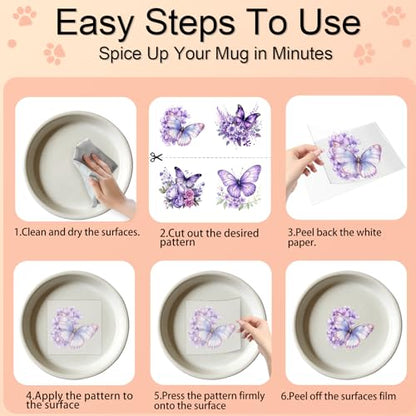 4 PCS Purple Flower UV DTF Cup Wraps, Waterproof Transfer Stickers for Tumblers and Mugs, Durable Rub-on Decals for Smooth and Flat Surfaces - style: purple flower