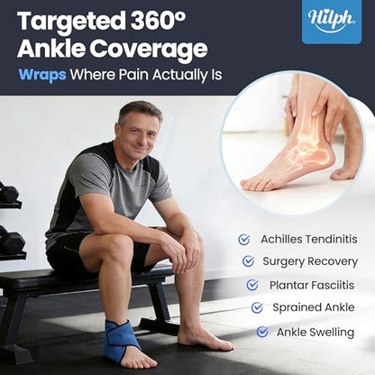 Hilph Ankle Ice Pack Wrap for Swelling, Gel Cold Pack for Ankle Sprained | Easy to Wear, Reusable Hot Cold Compress for Surgery Recovery, Plantar Fasciitis, Foot Pain Relief, Achilles Tendonitis, Blue