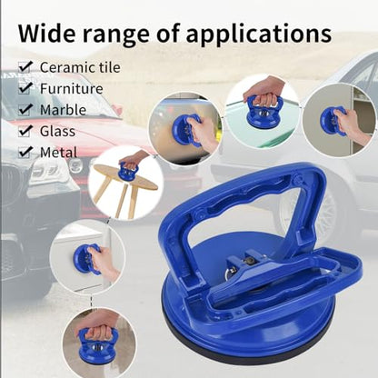 Glass Suction Cup Heavy Duty Aluminum Vacuum Plate Puller Handle Holder Hooks Duty Galss Lifting/Tile Suction Cup Lifter/Moving Glass/Pad for Lifting (Blue, 2Pack)