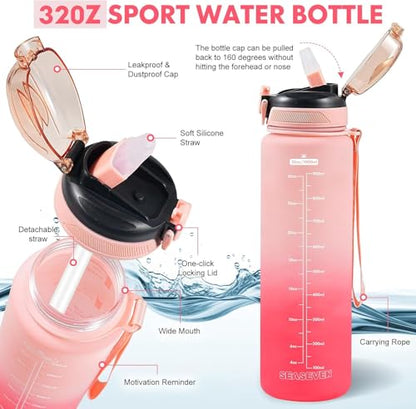 Water Bottle with Straw 1L,Boys Water Bottles with Straw 1 Litre,Waterbottle Leak-Proof Sports Water Bottle,Plastic Drinks Bottles Toxin Free，Bpa-Free (Pink) - color: 03-Pink