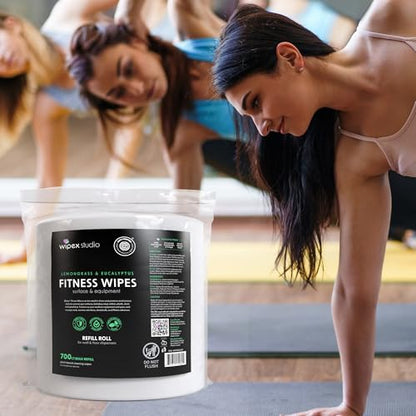 Wipex Plant Based Gym Wipes Dispenser Refill - EWG Verified - 1400 Count 8"x8" Fitness Equipment Wipes with Cleaning Vinegar, Lemongrass & Eucalyptus, Quality Gym Wipes for Equipment & Surfaces - size: 700 Count (Pack of 2), style: Plant-Based Cloth: Lemo
