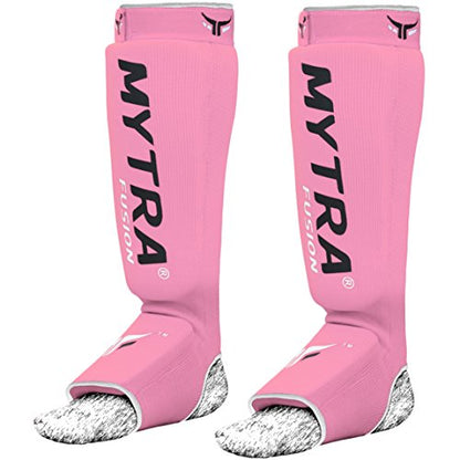 Mytra Fusion Shin Pads Instep Protector Kick Boxing Muay Thai Training Elasticated Shinpads (Pink, S/M)