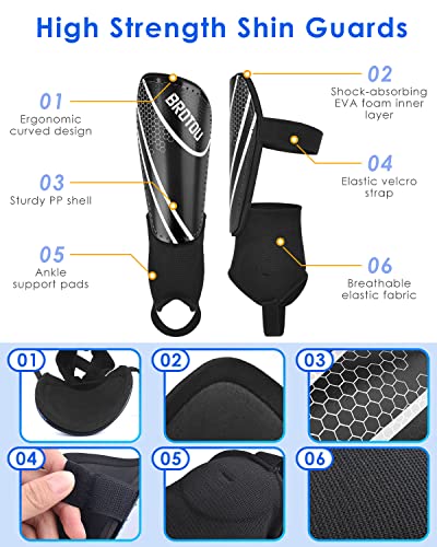 BROTOU Shin Guards Soccer Youth, Soccer Shin Guards for Kids 3-15 | Light Weight Adjustable Straps Shin Pads Protection Equipment with Ankle and Leg Calf Protection - color: BLACK, size: X-Small