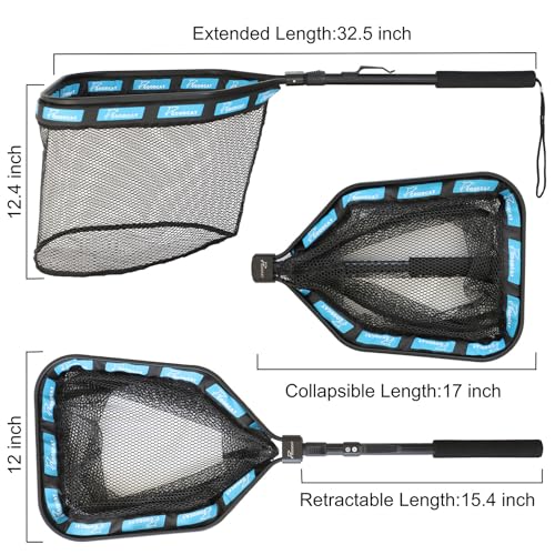 GOODCAT Floating Fishing Net with Magnetic Release, Foldable Landing Net for Kayak Boat Shore Fishing - color: A: Square-Extend Length:32.5"