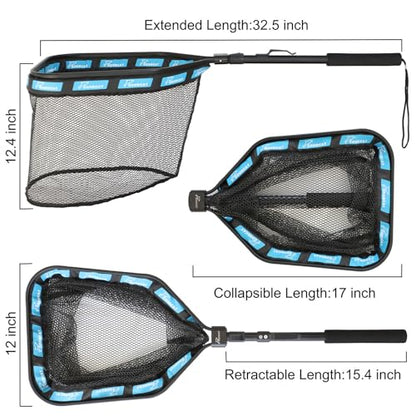 GOODCAT Floating Fishing Net with Magnetic Release, Foldable Landing Net for Kayak Boat Shore Fishing - color: A: Square-Extend Length:32.5"
