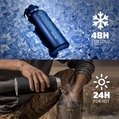 ONETIGRIS 32oz Insulated Tactical Water Bottle with Straw & MOLLE Sleeve - color: Gray