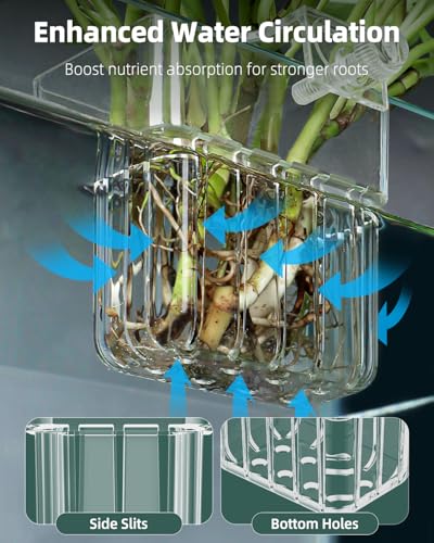 Pawfly Clear Acrylic Aquarium Plant Holder for Fish Tanks, Fish Tank Plant Pot for Water Feature Decoration, Top Hanging Fish Tank Planting Holder with Hook, 4 Pcs - size: 4 Pcs