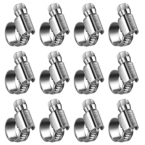 Non-Slip Stainless Steel Worm Gear Hose Clamps 5/16 to 1/2"(8-13mm) | SAE Size 4, 5/16"Hex Head, Soft Hose Protection, Adjustable for Automotive, Fuel Line, Garden, Heater, Radiator, 12Pack