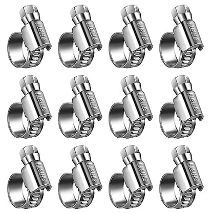 Non-Slip Stainless Steel Worm Gear Hose Clamps 5/16 to 1/2"(8-13mm) | SAE Size 4, 5/16"Hex Head, Soft Hose Protection, Adjustable for Automotive, Fuel Line, Garden, Heater, Radiator, 12Pack