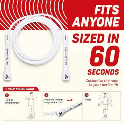Elite Jumps 6mm PVC Jump Rope, Adjustable Skipping Rope - color: White Handles - 5" Handle