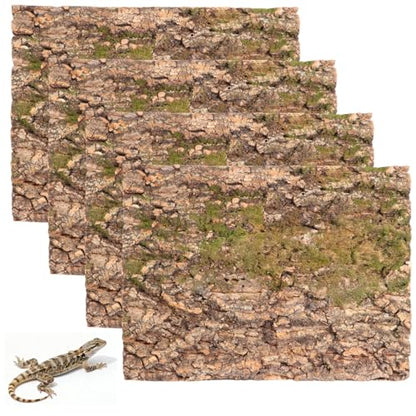 4 Pcs Cork Terrarium Background, 15.7 x 11.8 in Reptile Cork Bark Mat, Large Cork Bark Climbing Sheet, Cuttable Bark Backdrop Wall Panel for Aquarium, Vivarium, Reptile Habitat