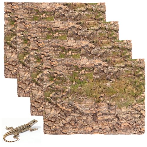 4 Pcs Cork Terrarium Background, 15.7 x 11.8 in Reptile Cork Bark Mat, Large Cork Bark Climbing Sheet, Cuttable Bark Backdrop Wall Panel for Aquarium, Vivarium, Reptile Habitat