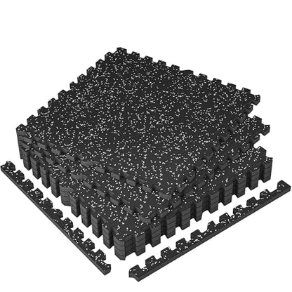 SUPERJARE 1" Extra-Thick Rubber Top Exercise Mat, Gym Flooring for Home Gym | Puzzle Gym Mat for Workout Equipment, Interlocking Floor Tiles with EVA Foam, 6 Pcs 24 Sq Ft, Black/Grey - size: 6 Tiles (24 Sq Ft)